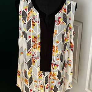 EUC CAbi Floral and Leopard Print Sleeveless Top w/ Grosgrain Trim SZ M.